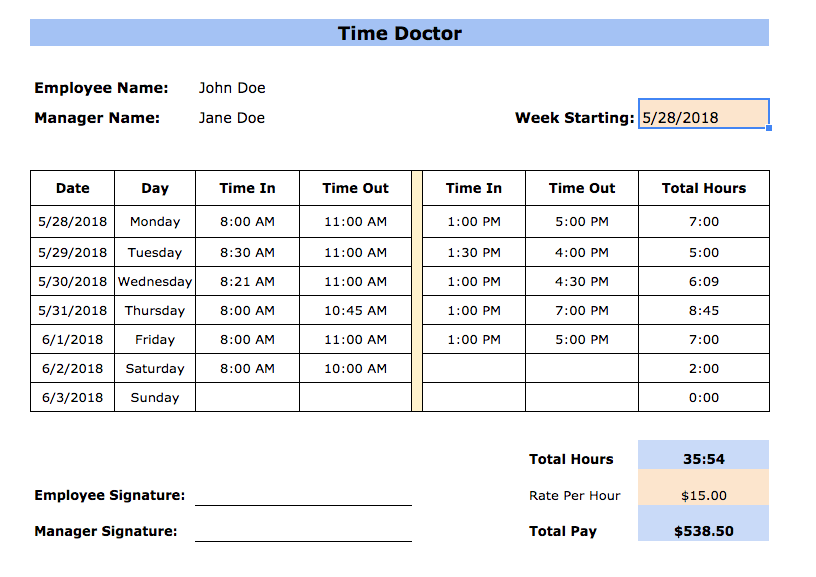 Free Excel Time Sheet Template from biz30.timedoctor.com