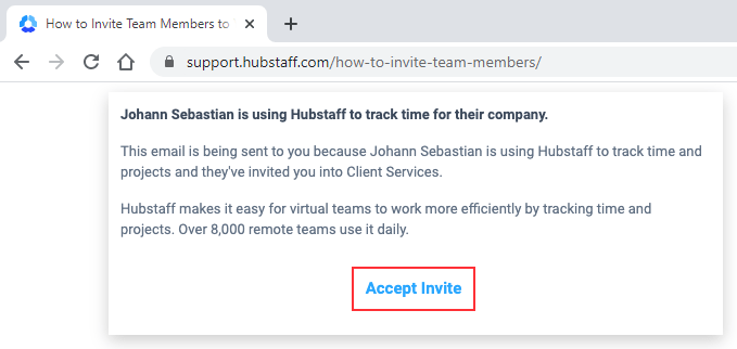 hubstaff invite