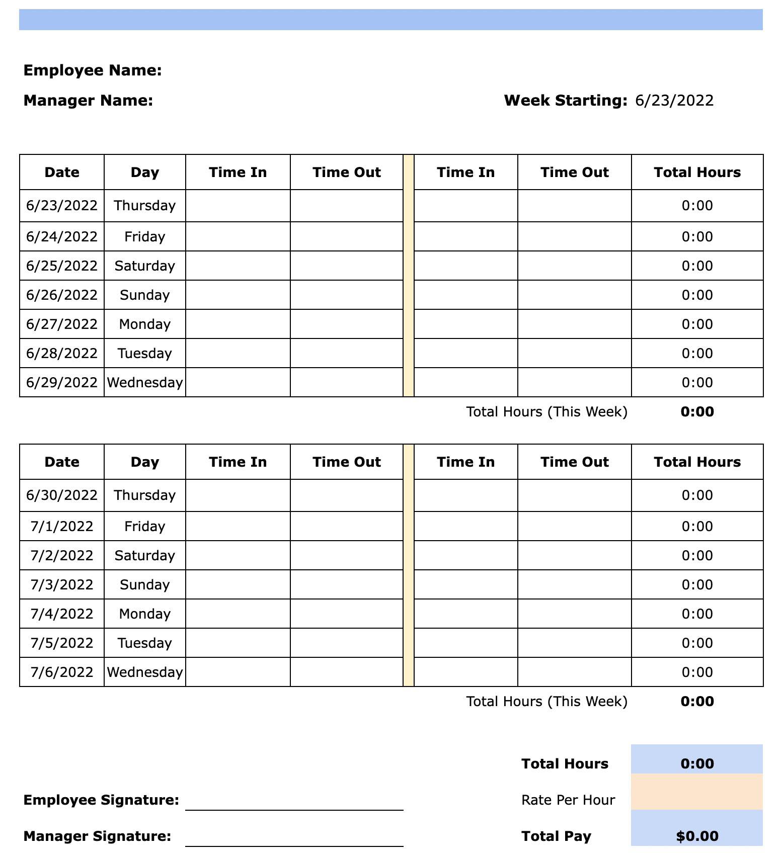 Employee Time Sheets Printable Printable Form, Templates and Letter