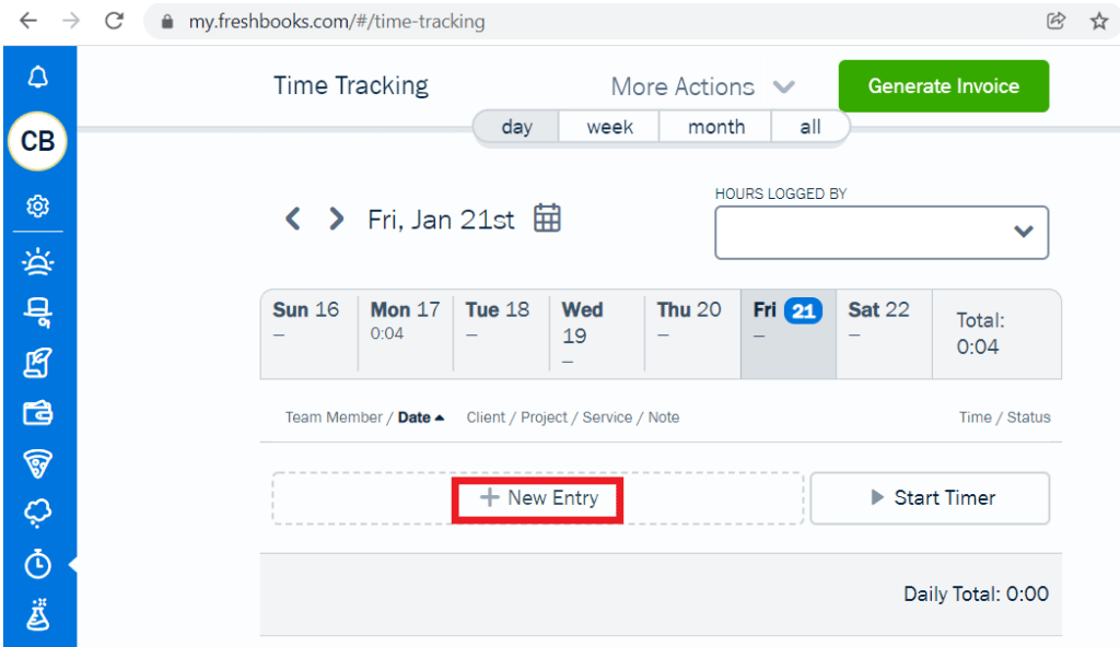 New time entry Freshbooks