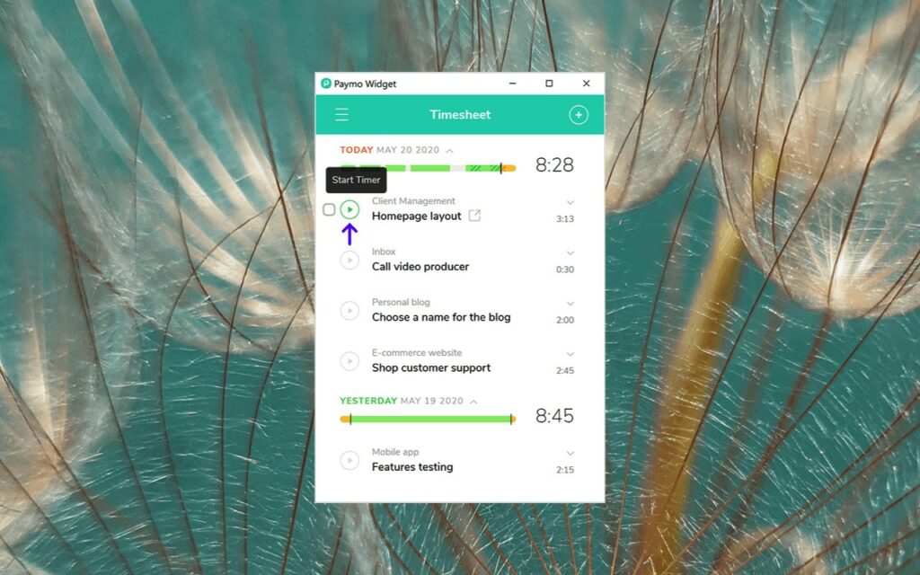 paymo time tracking widget
